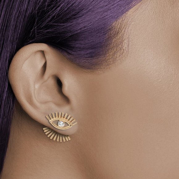 👁 ✨ Gold // Evil Eye Earrings + Jacket - Picture 1 of 5